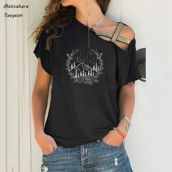 Estetizmo Gėlių Kalnai T-shirt Moterims, Kempingas, Laisvalaikio Marškinėlius Vasaros Trumpos Rankovės Grafinis Žygis Didelis Dydis Marškinėliai Viršų 0