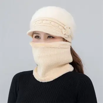 Nauja, Moterų Žiemos Skrybėlę Išlaikyti Šiltas Dangtelis Pridėti Kailio Pamušalu Skrybėlę Ir Skara Nustatyti Šiltos Kepurės Moterų Atsitiktinis Triušio Kailinius Žiemą Megzta Kepurė