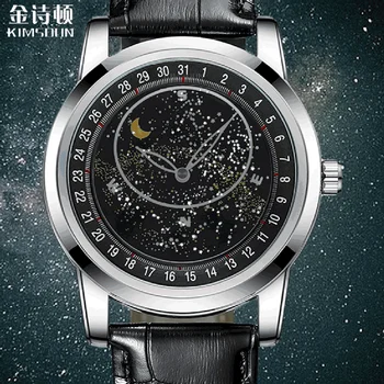 Karšto Žvaigždėtas Dangus Pasukti Dizainas Originalus Automatinis laikrodis Vyrams Moterys, Poros, Oda Kvarciniai Laikrodžiai Mados Atsitiktinis Vyrų Laikrodis