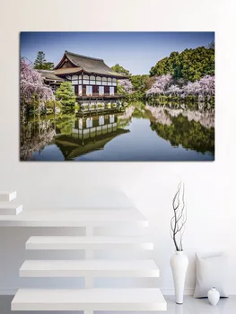 Gražus japonijos Kioto sodas ežero kraštovaizdžio kūrinys audinio plakatus ant sienos nuotrauka namų meno kambarį apdaila EX470