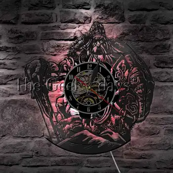  Skandinavų Mitologijoje Odin Meno Siena Žiūrėti Dekoratyvinis Apšvietimas LED Kabo Lempa Vikingų Kariai Kardas Ir Skydas Vinilo Sieninis Laikrodis 0