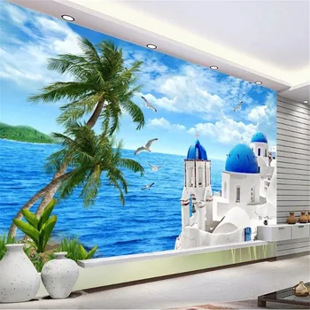 Milofi užsakymą foto tapetai, 3D Egėjo jūros didelės freskos, miegamojo sofa-lova, TV foną, sienos modernus sieninis namų puošybai