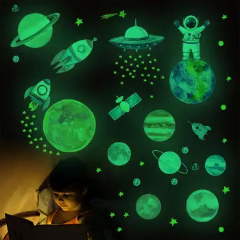 Spalvinga Planetos Sienų Lipdukai Astronautas Raketų kosminis laivas Animacinių filmų Elementų Modelis, Vaikų Kambario Apdaila, Reklaminiai Lipdukai rinkinys