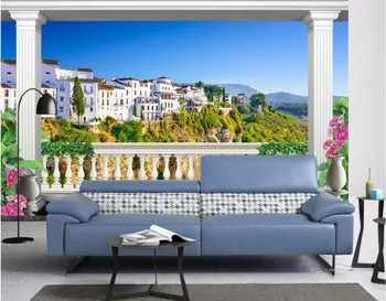 3d kambario tapetai pasirinktinius nuotraukų freskos Sodas, terasa alpių miestelio fone dekoro tapybos 3d sienos freskos tapetai, sienų ir 3 d