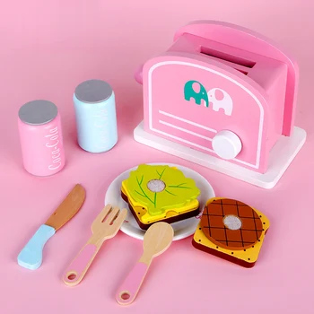 Vaikų medinis žaislas virtuvės modeliavimas virimo dėlionė medinė mini duonos mašina modeliavimas žaislas pusryčių rinkinys berniukui, mergina gif