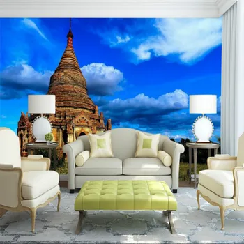 Komisija, 3D ekrano Užsklanda 3d Sienos Dekoratyvinės tapetų Tailando Pagoda Mėlynas Dangus Deguonies Sienų Apmušalai Namų Tobulinimas