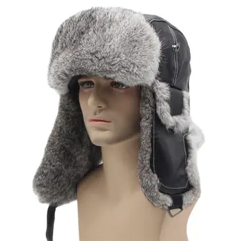 Naujas Aukštos Kokybės Mens 100% Realių Triušio Kailinius Žiemą Kepurės Lei Feng Kepurė Su Ausų Atvartais, Šiltas Sniego Kepurės Rusijos Skrybėlę Bombonešis Bžūp 0