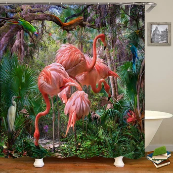 Flamingo Dušo Užuolaidos Žalia Lapų Vonios Vandeniui Poliesterinio Audinio Spausdinimo Dušo Užuolaidos Apdailos Vonia Ekranas