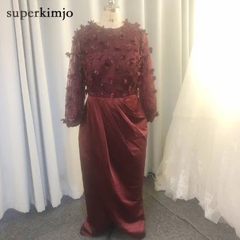 SuperKimJo Realios Foto Bordo Vakaro Suknelės ilgomis Rankovėmis 3D Gėlių Nėrinių Aplikacijos Undinė Vakare Gown Vestido Formatura
