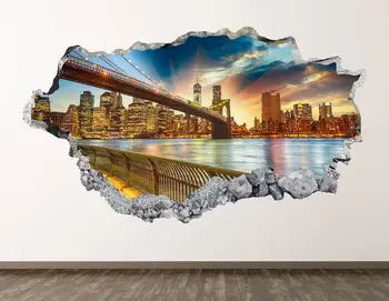 Niujorko Sienos Lipdukas - Miesto Tilto 3D Sutriuškino Sienos Meno Panoramoje Lipdukas Vaikams Dekoras Vinilo Namų Plakatas Asmeninį Dovanų KD631