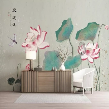 Dekoratyvinės tapetų Naujas Kinų stiliaus rašalo lotus TV, sofa studijų fone sienos