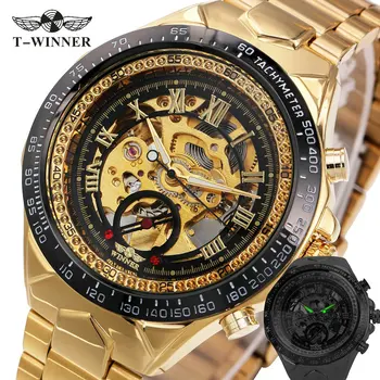 Nugalėtojas Žiūrėti Vyrų Skeletas Automatinis Mechaninis laikrodis aukso skeletas derliaus watchskeleton vyras žiūrėti Mens Watch Top Brand Prabanga 0