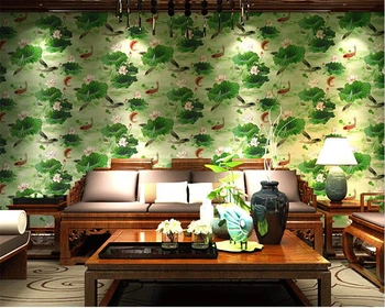 beibehang papel de parede tapetai Mados didelis klasikinio grožio tvenkinio kraštovaizdžio retro studijuoti kambarys žalia lotus neaustinių tapetai