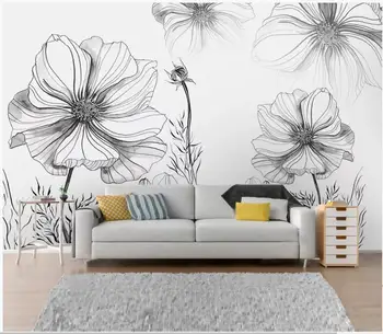 WDBH 3d foto tapetai užsakymą freskos Modernus minimalistinis ranka pieštas eskizas gėlių dekoras gyvenimo kambario sienos popieriaus sienos 3 d