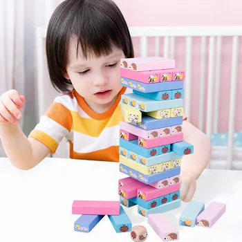 54 Vienetų spalvų Medinių Didelis Sukrauti Aukšto Pastato Blokus Krūvas Žaislų, Skaitmeninis Suaugusiųjų stalo Žaidimas