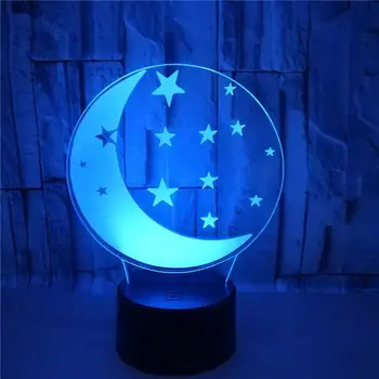 3W Jutiklinis Nuotolinio Valdymo 3D LED Nakties Šviesos Moon Star Lentelės, Stalo Lempos 7 Spalva Keičiasi Miegamojo Puošimas Vaikai Vaikams Kalėdų Dovana Žaislas