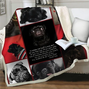 3D Animaciją, juodas šuo Sherpa Storio Antklodė Šilta, Super Minkštas Flanelė Antklodės Sofa-Lova Lovatiesė Miega antklodė Padengti Namų tekstilė 0