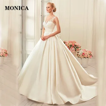 Paprasta, Elegantiška Linija Stebėjimo Vestuvių Suknelės 2022 Rankovių Backless Satino Princesė Vestuvinės Suknelės Moterims, Vestidos De Noiva