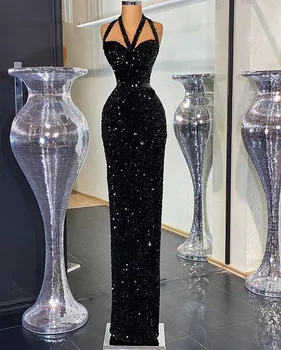 Blizgučiai Juoda Blizgančiais Ilgai Prom Dresses 2022 Seksualus Backless Dubajaus Stiliaus Vakarėlis Vestidos De Noite Moterų Plius Dydis Prom Chalatai 0