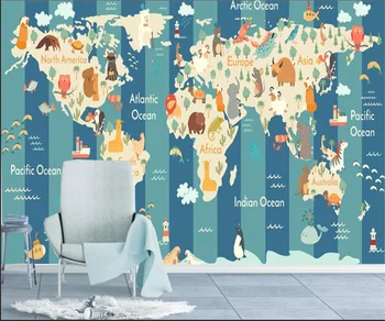 Individualizuotos fono paveikslėlį animacinių filmų pasaulyje žemėlapį, karšto oro balionu, lėktuvu vaikų kambarys freskos namų puošybai freskomis 3d tapetai