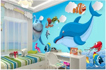 WDBH užsakymą freskos 3d tapetai, Cartoon Jūrų žuvų fono sienos vaikų kambaryje 3d sienų freskomis tapetai, sienų ir 3 d