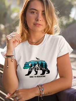 Yeskuni Bear Mountain Dare Nuotykių Marškinėliai Moterims Trumpomis Rankovėmis Vasaros Viršūnes Tumblr Europos Juokinga Harajuku Moterų Drabužiai