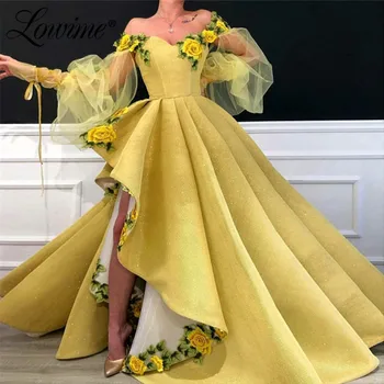 Elegantiškas Geltonas Siuvinėjimo Off Peties Vakarą Prom Dresses 2019 Naujas Su Long Sleeve Ruched Ilgas Šalis Suknelė Arabų Musulmonų Suknelė