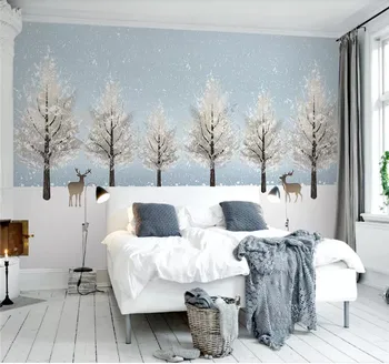 Individualizuotos fono paveikslėliai elegantiškas Šiaurės stiliaus abstraktus medžio sniego arenoje briedžių, TV foną, sienų tapyba kokybės vandeniui medžiaga