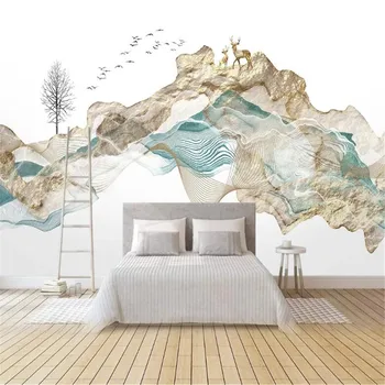 Milofi užsakymą 3D tapetai, freskos naujas Kinijos abstrakčiai rašalo linija dūmų aukso folija kraštovaizdžio meno sąvoka briedžių fono sienos