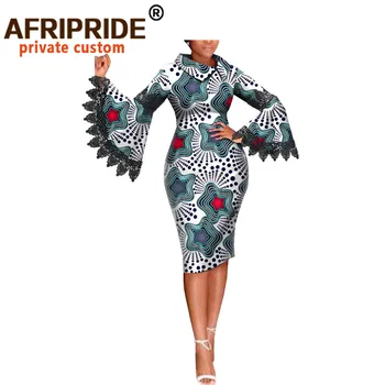 Afrikos Elegantiškas Ankara Medvilnės Suknelės Moterims Afripride Blyksnius Rankovėmis Kelio Ilgis Moterų Pieštuku Suknelė A2025015