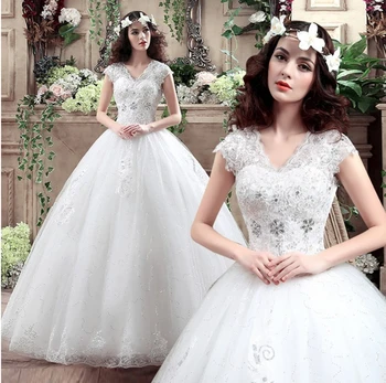 Kinijos V kaklo Gražus Nėrinių Appliques Vestuvių Suknelė Siuvinėjimo Realios Foto Vestuvinės Suknelės Baltos Spalvos 2021 Kamuolys suknelė Vestuvių Suknelė