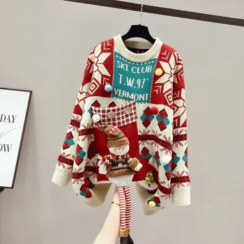 Moterų Kalėdinis Megztinis Ilgomis Rankovėmis Lady Moterų Megztinis Jersey Trikotažo Gaminiai Šiltų Drabužių Traukti Negabaritinių Stambusis Megztiniai Megztinis 2022 Naujas 0
