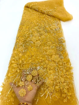 Aukštos Kokybės Naujausias Klasikinis Elegantiškas Audinio Afrikos 3D Aplikacijomis Tiulio Nėrinių Su Daug Karoliukai Vestuvių Suknelė NN616_U 0