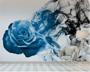 Bacal mėlyna abstrakčiai pakilo dūmų linijų miegamojo sienos fone de papel parede infantil 3D