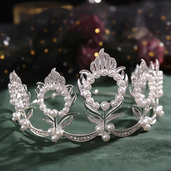 Mados karūna nuotaka karūna moterų Retro Princesė šukuosena crystal pearl karalienė pasirinktą plaukų juosta šalis gimtadienio priedai