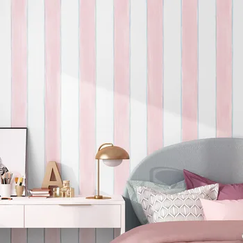 Vaikų Tapetai Miegamajame, Mergaitė, Berniukas Kambarys Šiaurės Stiliaus Mergina Princesė Pink Cartoon Vertikalių Juostų Rožinės spalvos Tapetai 0