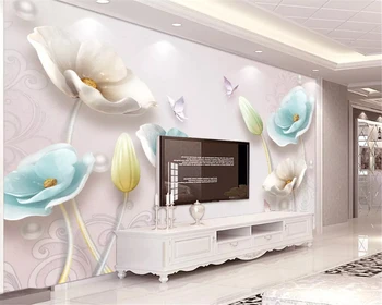 beibehang Pasirinktinis dydis Klasikinis tapetai trimatis reljefinis papuošalai tulpių Europos TV fono sienos dokumentų namų dekoro