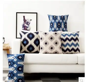 Mėlynas dryžuotas pagalvėlė padengti geometrinis juosmens užvalkalas dekoratyvinis povas padengti atlošo pagalvė sofa dekoras