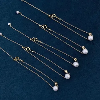 Nemokamas pristatymas paprasta vieno fizinio baltos apvalios formos originali pearl granulių customiz ilgis moterų aukso grandinės apyrankė vestuvių 0