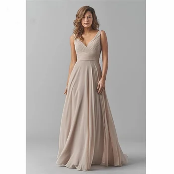 2019 Derliaus Bridesmaid Dresses V-Kaklo Vestuvės Dress Klostyti Šifono Rankovių Prom Bridesmaid, Suknelės moterims
