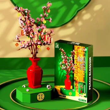 Peach Blossom Amžinąjį Gėlių Statyba Blokai, Surenkamos Nemirtingas Gėlių, Augalų 3D Modelį Plytų Žaislas, Skirtas Namų naujieji Metai Apdaila