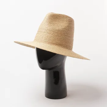 01909-HH7310A vasaros rankų darbo SMULKIŲ RAFIJA žolės fedoras bžūp vyrų, moterų laisvalaikio panamos skrybėlė 0