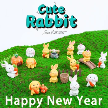 Mini Kinų Naujieji Metai 2023 Triušis Zodiako Dervos Cute Bunny Dovana Micro Kraštovaizdžio Lėlių Papuošalų Namų Puošybai