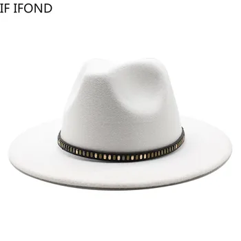 2021 Naujos Kokybės Veltinio Džiazo Fedora Kepurės Moterims, Vyrams Dirbtinė Vilna Panama Trilby Skrybėlę su Metalo Grandinės Dekoro Mados Šalis Bžūp