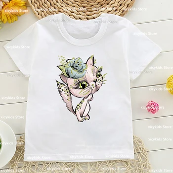 Nauja Mergina t-shirt Gražių Spalvų katėms, Gyvūnų Spausdinti Vaikų marškinėlius Mados Aukštos Kokybės Mergaitės Drabužius Berniukų marškinėliai Trumpas Slee
