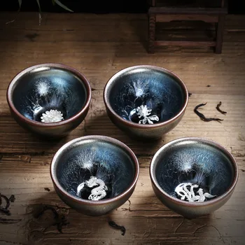 Jianzhan Arbatos Puodelio Tianmu Glazūra Inkrustacijos Sidabro Maži Arbatos Dubenėlį Kung Fu Arbatos Nustatyti Krosnies-pasuko Teacup Teaware Keramikos Arbatos Puodelis Master Cup