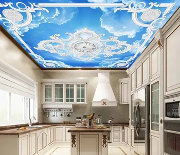 Europos baltos gipso vielos raižyti dangaus Foto Tapetai, 3D Lubų Freskos Kambarį Temą Viešbučio virtuvės Dekoro Tapetai