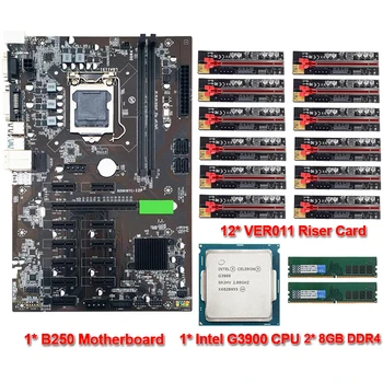 B250 Kasybos Plokštė Parama 12 GPU LGA1151 Su G3900 CPU Procesorius PCI-E Lizdą, 8GB DDR4 Atminties Bitcoin Ethereum Miner yra Gręžimo
