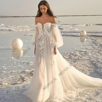 MONICA Šiuolaikinių Vestuvių Suknelė Tiulio nuo Peties Nėrinių Aplikacijos Vasaros Mados Šalis Temperamentas Nuotakos Užsakymą Suknelė 2022 0