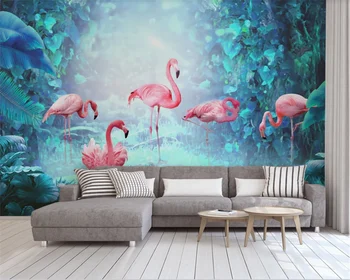 Pritaikyti 3D foto tapetai, freskos Šiaurės šalių šiuolaikinio minimalistinio atogrąžų flamingo fone sienų apdaila 0